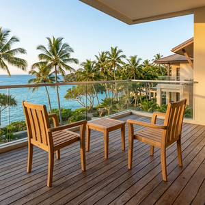 Fauteuil d'extérieur contemporain en teck massif résistant aux intempéries, avec pieds coniques, empilable, pour patio, jardin et complexe hôtelier, vente en gros Jepara - Product Image 6
