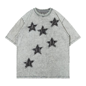 เสื้อยืดโอเวอร์ไซส์ปักโลโก้ตามสั่ง ผ้าฝ้าย 100% ซักกรด แต่งแพทช์รูปดาว สไตล์ดิสเทรส สำหรับผู้ชาย แห้งเร็ว เป็นมิตรกับสิ่งแวดล้อม - Product Image 1