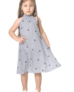 Summer Wear Floral Mum & Me <b>Matching</b> Blue & White Sleeveless Striped <b>Long</b> Maxi Dress Set Crafted With Soft Cotton Fabric - Product Image 4