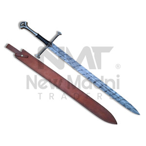 Espada de acero de Damasco forjada a mano con mango recto de madera, katana de acero de Damasco a bajo precio - Product Image 1