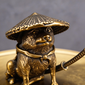 Figurine de chien samouraï en laiton artisanal, sculpture de chien guerrier, statue canine détaillée, inspirée du Japon, décoration de table pour la maison - Product Image 5