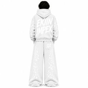 Premium Oversized Streetwear Print Long Fleece Sweatsuit Heavyweight Cotton Zip Hoodie Wide Leg Sweatpants Set Private Label - Product Image 2