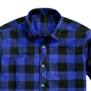Best Quality Men's Blue Black Box Flannel Shirt Knitted Breathable Eco-Friendly Casual Long Sleeve <b>Button</b> <b>Turn</b> Collar Streetwear - Product Image 3