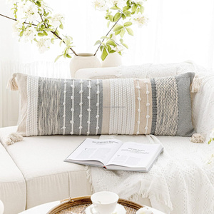 Cojín Decorativo Geométrico Azul y Blanco de 22 × 22 Pulgadas, Funda de Cojín de Algodón Estilo Boho con Bandas de Chevron y Diamantes, Tejido Marroquí - Product Image 5