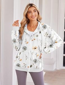 Sudadera con Capucha Blanca con Estampado Floral para Mujer, Manga Larga, Corte Holgado Informal, Proveedor Mayorista de Logotipos Personalizados - Product Image 2