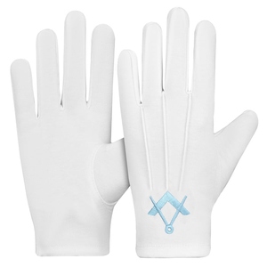 Gants de cérémonie en coton Premium Master Mason Blue Lodge avec motif carré et boussole bleus - Product Image 2
