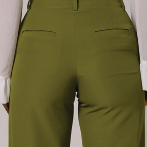 Olive Green Wide Leg <b>Pants</b> High Waist Full Length Solid Color With Logo On Right Leg Elegant Style For Women Autumn Wear - Product Image 3