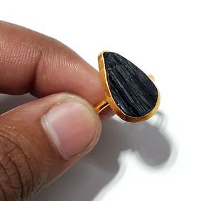 Bague unique en argent sterling 925 plaqué or, style bohème, forme goutte d'eau, avec pierre précieuse tourmaline noire naturelle, faite à la main - Product Image 6