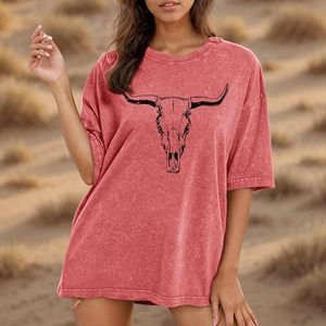 T-shirt décontracté épais 100 % coton écologique respirant pour femme, coupe oversize à épaules tombantes, 240 GSM, style vintage rétro délavé à l'acide - Product Image 1