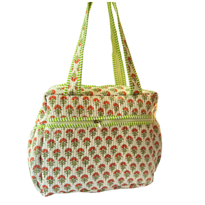 Handmade Jaipur Block Print Floral Cotton Diaper Tote Eco Friendly Baby Travel <b>Bag</b> Multi Pocket Premium Spacious Machine Wash - Product Image 1