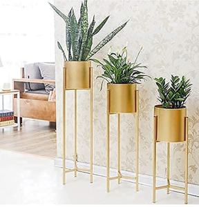 Soporte moderno de metal dorado para suelo de flores y maceta para plantas, Juego de 3 soportes altos para interiores con maceta para sala de estar y dormitorio - Product Image 1