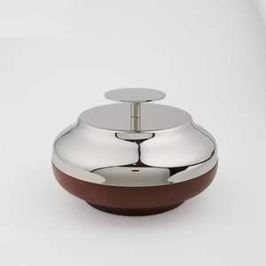 Bol de service de luxe en acier inoxydable avec base en bois, bol moderne pour desserts et bonbons avec couvercle, vaisselle décorative pour la cuisine - Product Image 2