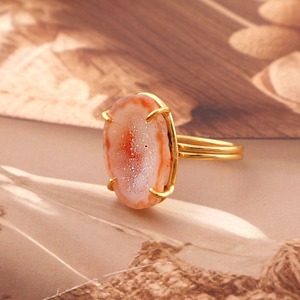 Anillo Abierto Ajustable de Ágata Druzy Azul Chapado en Oro con Piedra Geoda Natural para Mujer - Product Image 3