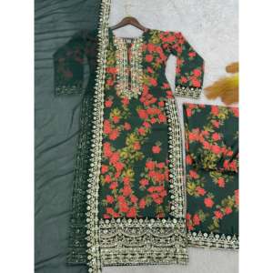 Top elegante con estampado digital para mujer con pantalones Plazzo DE TRABAJO bordados Dupatta-Conjunto elegante - Product Image 4