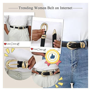 Cinturón de cuero negro para mujer con hebilla ovalada dorada – Elegante cinturón delgado para la cintura - Product Image 6