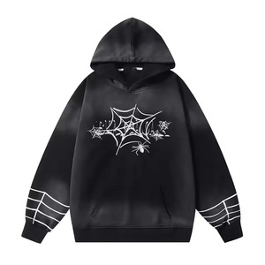 Sudadera con Capucha Unisex con Estampado de Telaraña en Degradado Azul, Impresión Digital, Bolsillo Delantero, Tejido de Poliéster, Impermeable para Invierno - Product Image 5