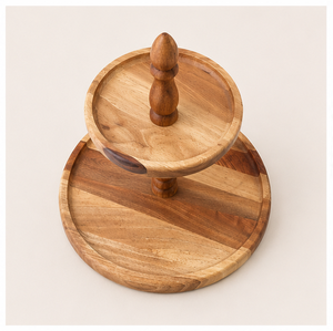 Modern Eco-Friendly Handcrafted 2-Tier Acacia Wood Cake <b>Stand</b> with Pillar Handle Elegant <b>Cupcake</b> Dessert Display <b>Stand</b> Low Price - Product Image 5