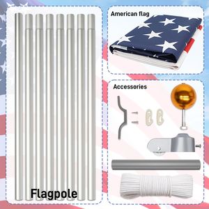 Kit Asta Portabandiera Sezionale in Alluminio Extra Spessa da 30FT, Resistente, 5x3, Confezione Scatola Pennant USA per Montaggio a Terra - Product Image 5