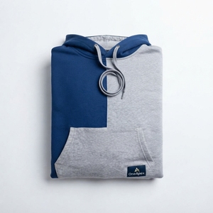 <b>Men's</b> <b>Grey</b> Blue Color Block Hoodie Pullover <b>Sweatshirt</b> Casual Streetwear Fleece Hooded <b>Sweatshirt</b> Custom OEM Clothing - Product Image 2