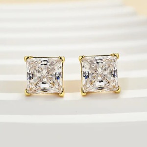New Design 925 Moissanite <b>Square</b> Princess Cut Simulated <b>Diamond</b> Stud <b>Earrings</b> 2.0 Carat Gold Plated Women's Sterling Silver - Product Image 5