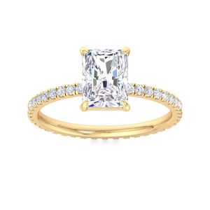 Anillo de Compromiso con Diamante Cultivado en Laboratorio de Corte Radiante, Banda de Diamantes Pavé, Anillo de Compromiso de Oro, Anillo de Diamante Radiante Minimalista - Product Image 1