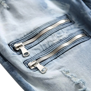 Jeans ajustados vintage rasgados de diseñador para hombre de alta calidad en azul y morado, pantalones de mezclilla desgastados para hombre - Product Image 4