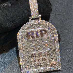 Moissanite Brilliant Cut VVS Luxury 925 Sterling Silver Rhodium/<b>Gold</b> Plated Custom Iced Memory RIP Pendant Latter <b>Number</b> Hip Hop - Product Image 4