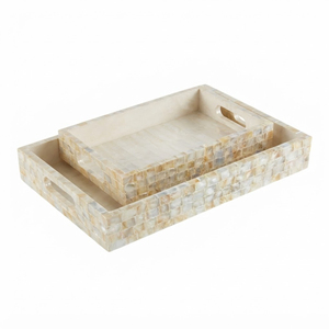 Plateau de service de luxe fait main en nacre avec poignées en or organique, rectangulaire, décoratif, en mosaïque de coquillages noirs - Product Image 4
