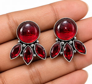 Wholesale Price Oxidized <b>Silver</b> Red Stone Fashion <b>Stud</b> <b>Earrings</b> <b>for</b> <b>Women</b> Artificial Jewelry Factory Direct - Product Image 4