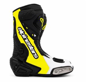 Bottes de moto mi-mollet Super R-Tech pour homme, jaune, noir, blanc, dessus en cuir véritable, doublure en mesh, semelle intermédiaire en EVA, fermeture éclair, caoutchouc - Product Image 1