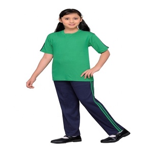 Personalización de fábrica Niñas Escuela Ropa deportiva Uniformes Conjunto Camiseta verde Conjunto de pantalón de chándal gris - Product Image 5