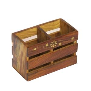 <b>Wooden</b> Cutlery Holder Sheesham Wood Metal Kitchen Holder for Spatulas Spoons <b>Tongs</b> More - Product Image 1