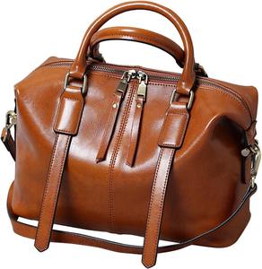 Sac à main Boston en cuir pour femme, de qualité supérieure, vintage, à porter en bandoulière, avec deux poignées supérieures et une sangle réglable, marron - Product Image 1