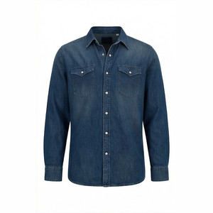 Men's Stonewashed Denim Shirt Long Sleeve Solid Color Casual Regular Fit Cotton Button-Up Autumn Style - Product Image 1