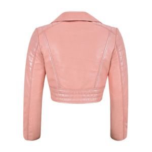<b>Smart</b> Range <b>Women's</b> Pink genuine Leather Moto <b>Jacket</b> Full Sleeve Zipper Closure Spread Collar Short Length Autumn Style - Product Image 2