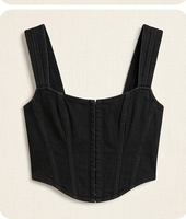Vestido Corset de Mezclilla con Parches, Cierre Frontal, Sin Mangas, Estilo Casual para Boutique de Ropa Urbana