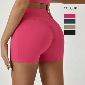 Shorts de sport taille haute couleur unie avec poches, taille élastique, en toile de coton mélangé, séchage rapide, coupe ample, décontracté, pour femme, tenue de fitness - Product Image 5