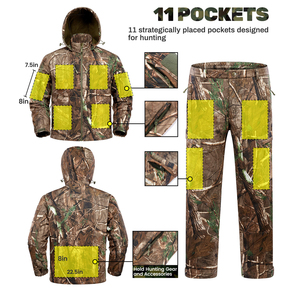 Men's Camo Hunting Suit Set with Jacket Pants Gloves and Face <b>Mask</b> Waterproof Polyester Outdoor Apparel - Product Image 6