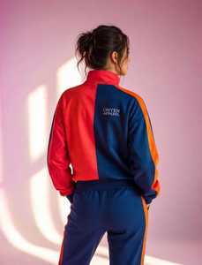 Conjunto Deportivo 2 en 1 para Mujer, Color Azul Marino y Rojo, Chaqueta con Cierre y Cuello Alto, Pantalones Deportivos - Product Image 4