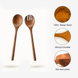 Ensemble de cuillères de cuisine en bois d'acacia, 2 cuillères ajourées, non toxiques, résistantes à la chaleur, biodégradables, compatibles lave-vaisselle, ustensiles de cuisine - Product Image 2