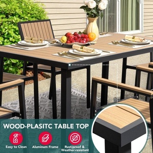 Conjunto de Muebles de Comedor Modernos para Exteriores, Mesa Rectangular de Metal y Banco, Asientos para Patio y Jardín - Product Image 5