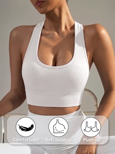 Haut de sport texturé dos nageur pour femme, soutien-gorge d'entraînement sans couture push-up, équipement de fitness personnalisable sous marque privée - Product Image 4