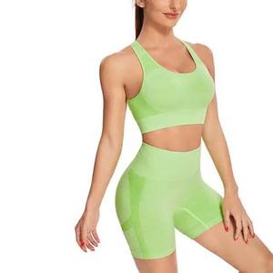 Ensemble de 2 shorts de yoga unis, nouvelle conception personnalisée, anti-bactériens, respirants, séchage rapide, écologiques, taille haute, Spandex/Nylon - Product Image 1