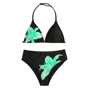 Traje de Baño Bikini con Estampado Floral para Mujer, Triangular, de Dos Piezas, con Logotipo Personalizado, Secado Rápido, Shorts de Poliéster Tejido con Borlas, Talla S - Product Image 5