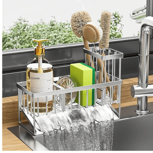 <b>Kitchen</b> <b>Sink</b> <b>Caddy</b> with High Brush Holder 304 Rustproof Stainless Steel Dish Sponge Organizer <b>Kitchen</b> Storage - Product Image 1