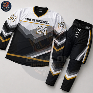 Private Lable Oem Odm Low Moq Breathable Team Sportswear Sublimation Design Custom Black White Gold Ice Hockey Uniform Sets - Product Image 4