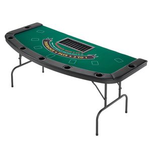 Table de poker pliable de 72 pouces pour 7 joueurs, semi-ovale, portable, pour le jeu et les loisirs, avec rails rembourrés et porte-gobelets - Product Image 1