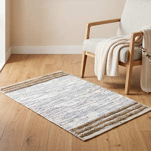 Rust Multi Stripe Handmade Leather Area <b>Rug</b> for Bedroom <b>Rustic</b> Mid Century Modern & Contemporary Home - Product Image 3