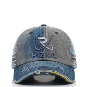 Gorra Trucker de Mezclilla RIZNA, 6 Paneles, Ajustable, Unisex, Estilo Vintage, Logotipo Frontal Lavado, Azul, Algodón, Casual, Primavera/Verano, Calidad Premium OEM - Product Image 1