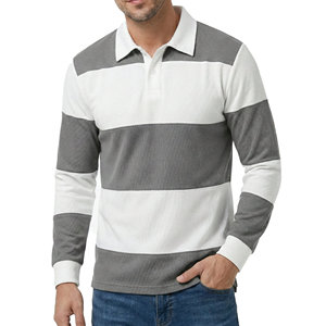 Chemises polo de rugby à manches longues rayées pour hommes, tissu piqué haute densité, vêtements personnalisés de marque, prix de gros, chemises polo pour hommes - Product Image 2